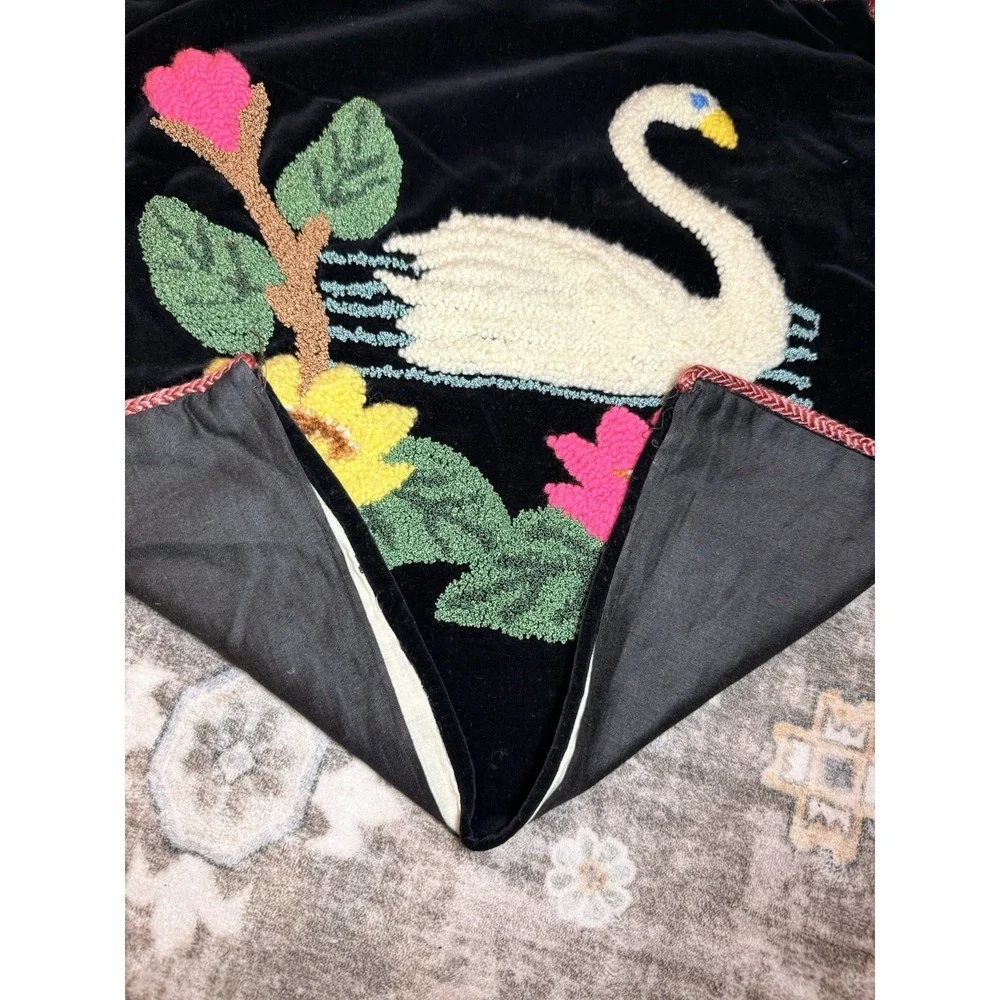 Vintage Velvet Swans & Lotus Punch Embroidery Pillow Covers 17